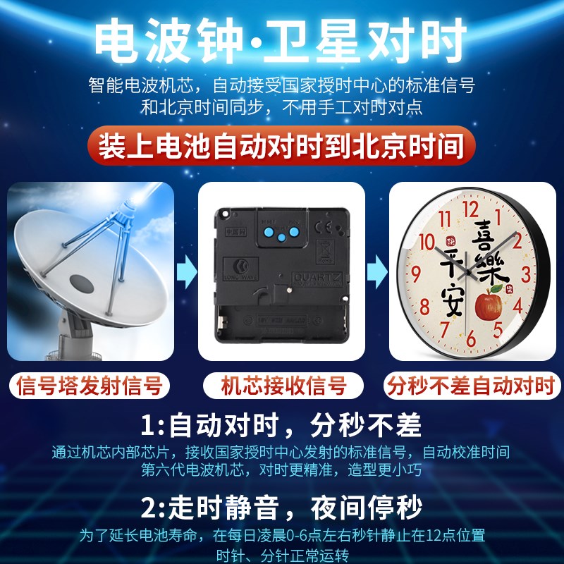 平安喜乐时d钟新中式钟表创意挂钟挂墙客厅简约现代大气静音电波