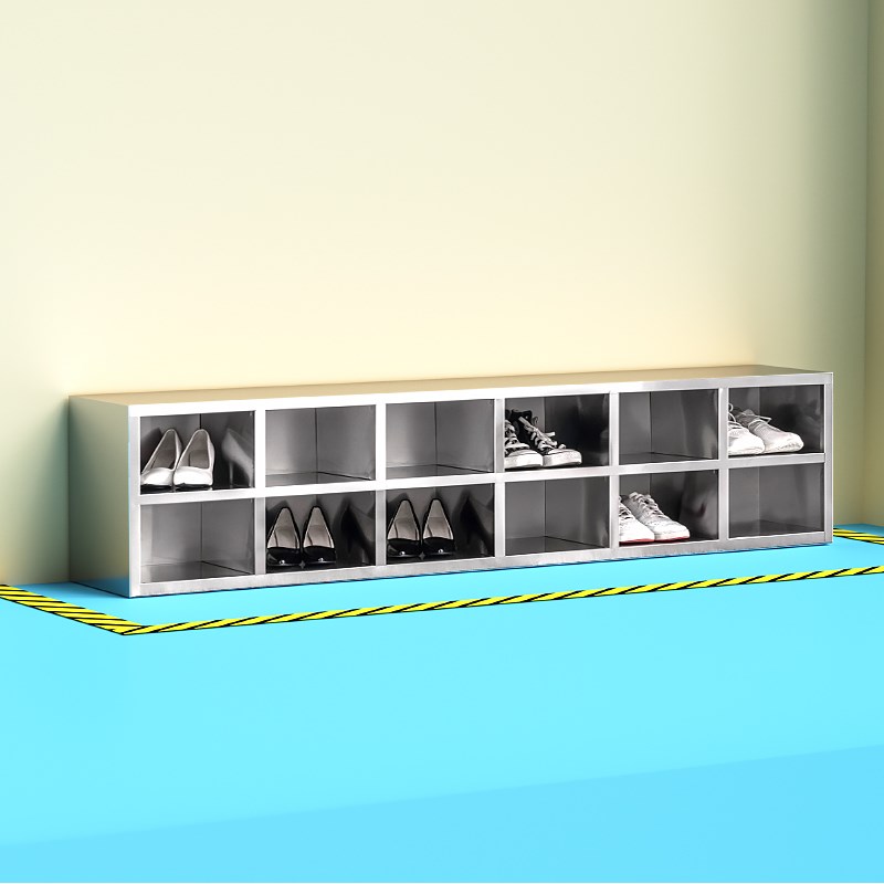 加厚不锈钢多格鞋柜员工更衣鞋柜C无尘工厂车间换鞋凳食品厂消毒