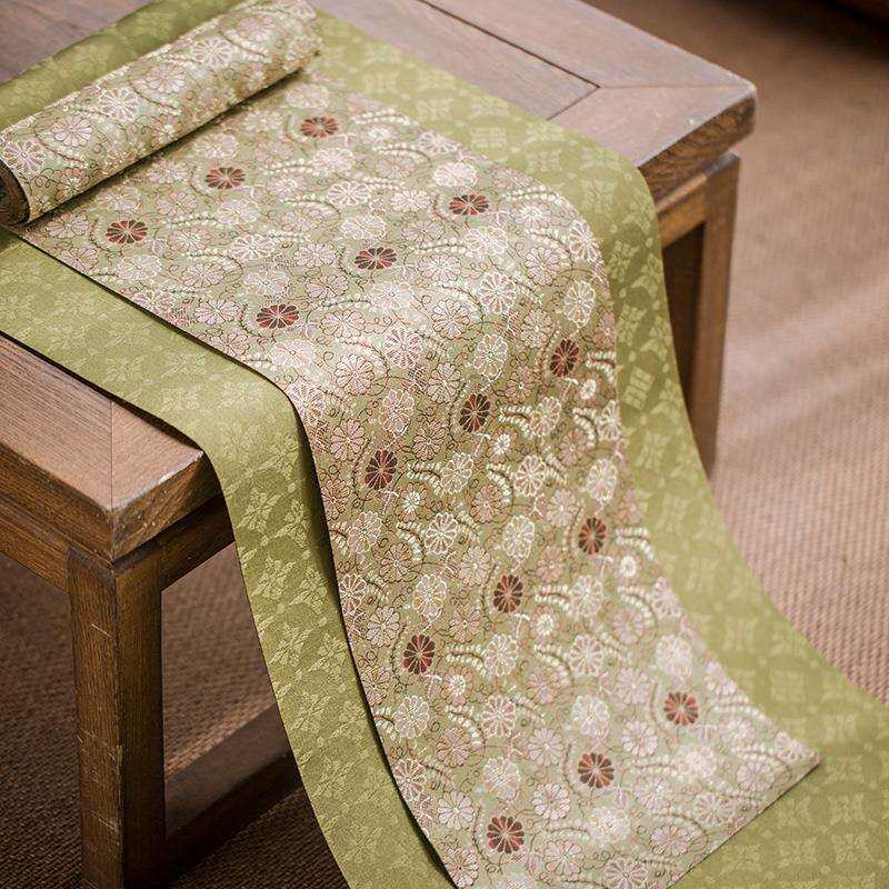 知舍茶席云松茶席织造手工布艺桌旗中国传统色传统纹样双面印花