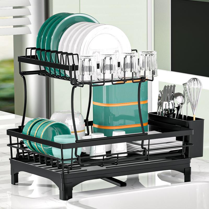 可拆卸厨房双层碗碟架台面碗盘筷子置物架多功能碗碟沥水收纳架