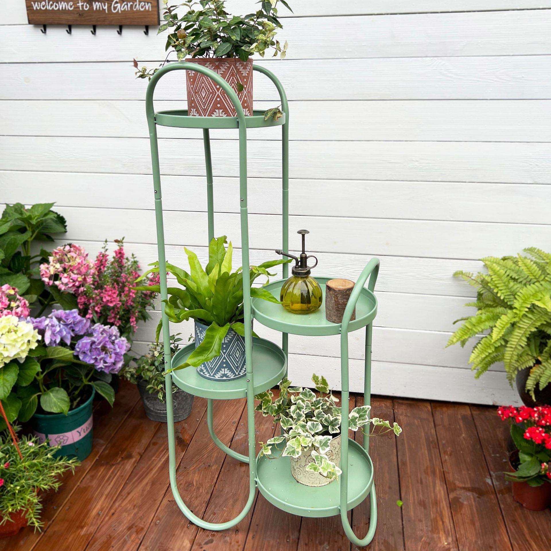 temu跨境客厅落地式花架网红创意多层花盆架奶油风铁艺花盆置物架