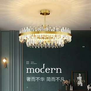 轻奢水晶吊灯大气酒店大堂展厅LED灯具双层客厅灯不锈钢餐厅吊灯