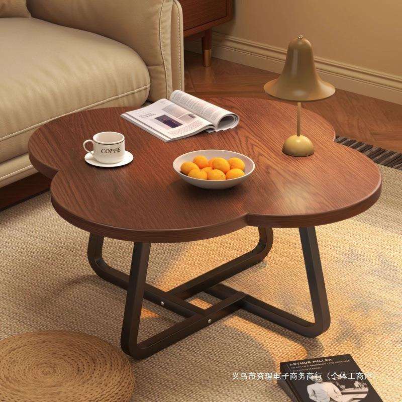 胡桃木轻奢茶几奶油风小户型家用沙发侧边柜或阳台喝茶桌