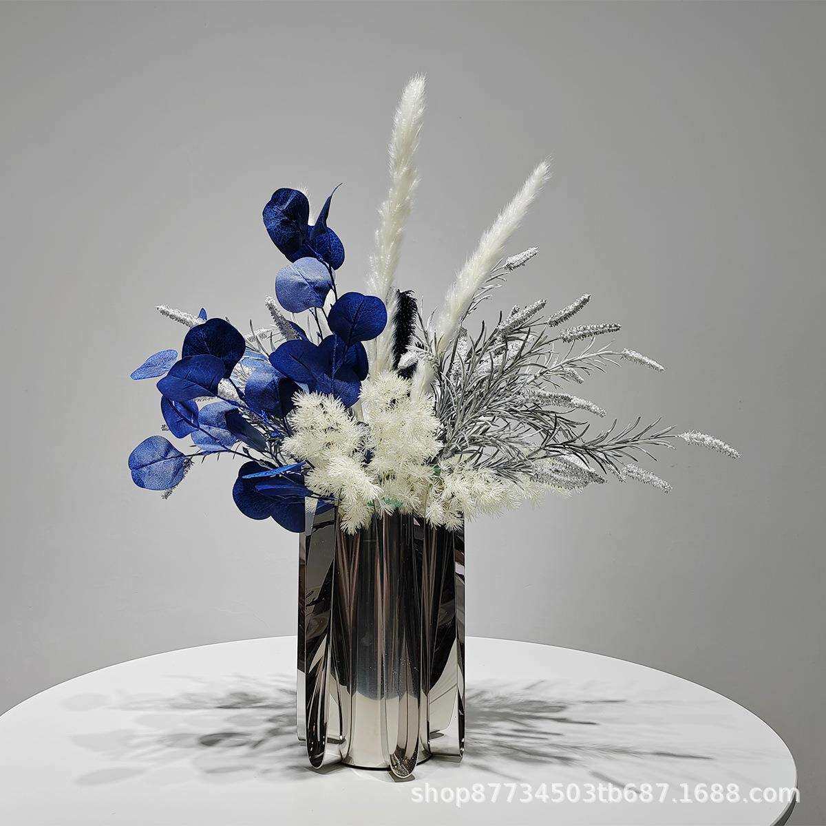 蓝色轻奢仿真花艺现代样板房餐桌电视柜酒店前台软装饰假花艺摆件