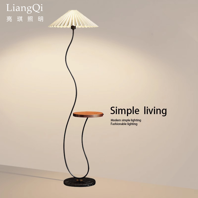 落地灯北欧客厅百褶置物架无线充一体客厅沙发茶几台灯卧室氛围灯