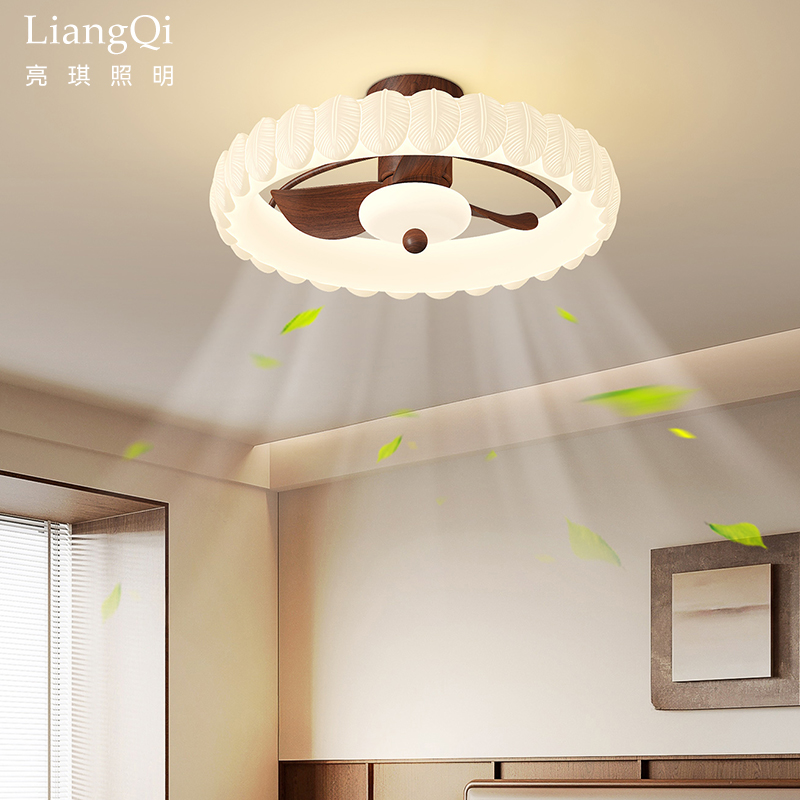 奶油风卧室灯吸顶灯2025新款风扇灯法式复古简约羽毛电扇一体灯具