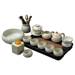陶瓷茶壶茶杯套装 黄汝窑宿舍茶具个人专用办公室中式 家用一套茶盘