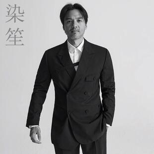 走秀西服套装 冯德伦同款 修身 胸前织带款 定制男 字母徽章双排扣西装