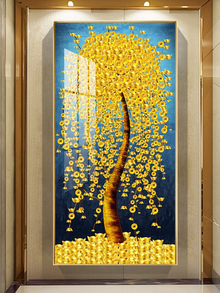 金元宝摇钱发财树入户玄关装饰画正对门走廊过道进门聚财挂画招财
