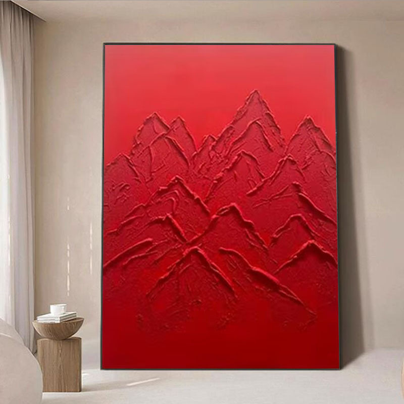 手绘红色肌理画抽象客厅玄关装饰画酒店别墅红红火火艺术油画挂画