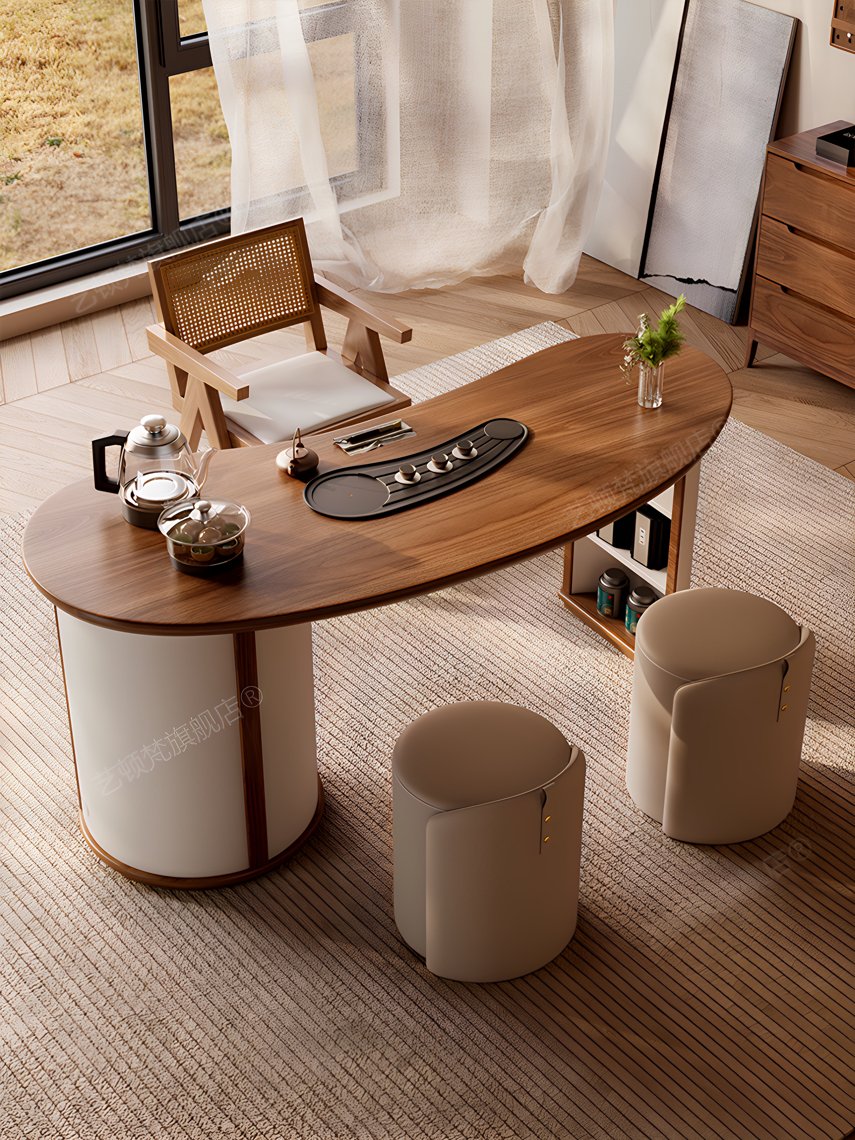 实木茶桌椅组合现代轻奢高级感办公茶桌一体泡茶家用阳台功夫茶桌