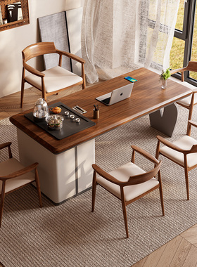 现代新中式实木茶桌椅组合禅意办公室茶台烧水壶一体家用阳台茶桌