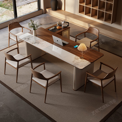 实木岩板茶桌椅组合新中式家用客厅办公室烧水壶一体简约阳台茶桌