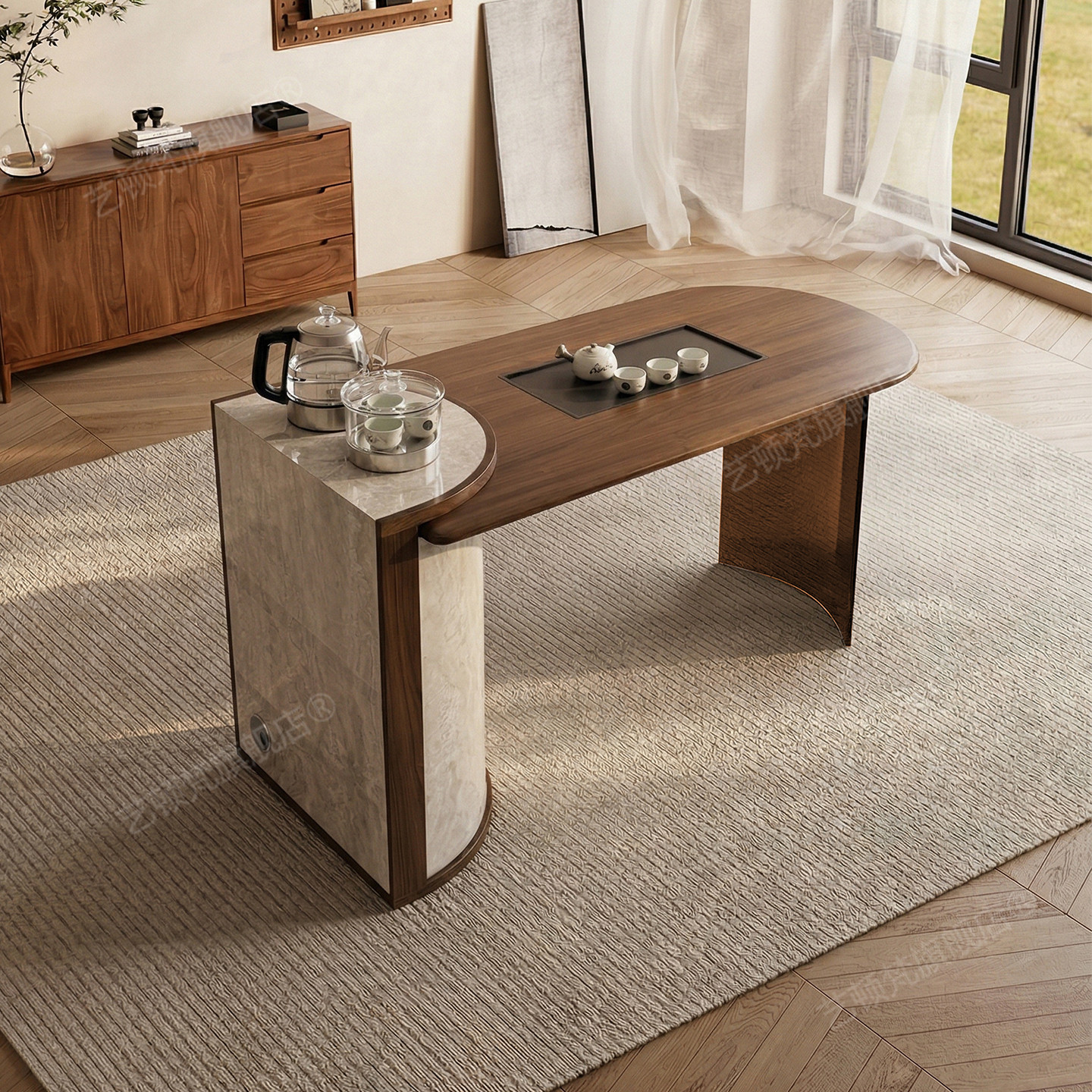 实木阳台茶桌椅组合客厅家用小户型泡茶几办公室高级感喝茶一体桌