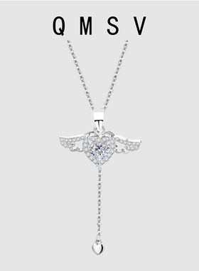 S925纯银丘比特之心天使翅膀项链