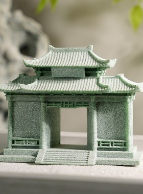 青砂石盆景造景摆件创意微景观大门牌坊摆设假山流水装饰小配件