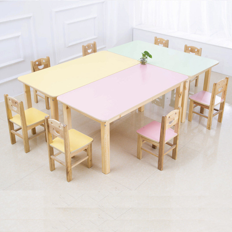 早教园培训机构儿童实木白色长方桌双层课桌椅幼儿园学习桌可定制