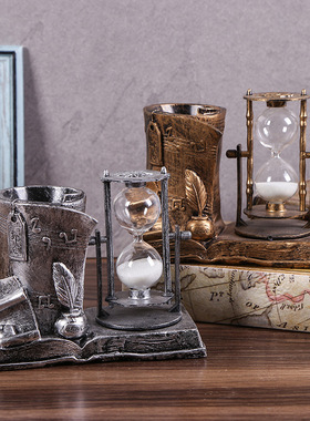 新款音乐盒圆筒艺术沙漏欧式复古铁艺摆件树脂工艺品伴手礼品