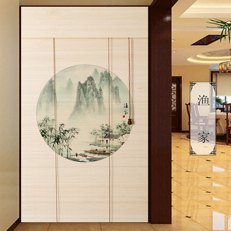 竹帘窗帘卷拉式卷帘装饰隔断茶室遮光升降门帘中式百叶印花竹帘子