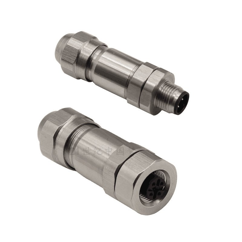 M12航空插头连接器4针5孔8芯12芯不锈钢传K感器接头防水IP67航插