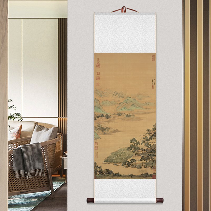 鱼藻图新中式卷轴挂画鲤鱼年年有余国H画客厅餐厅书房茶室玄关壁