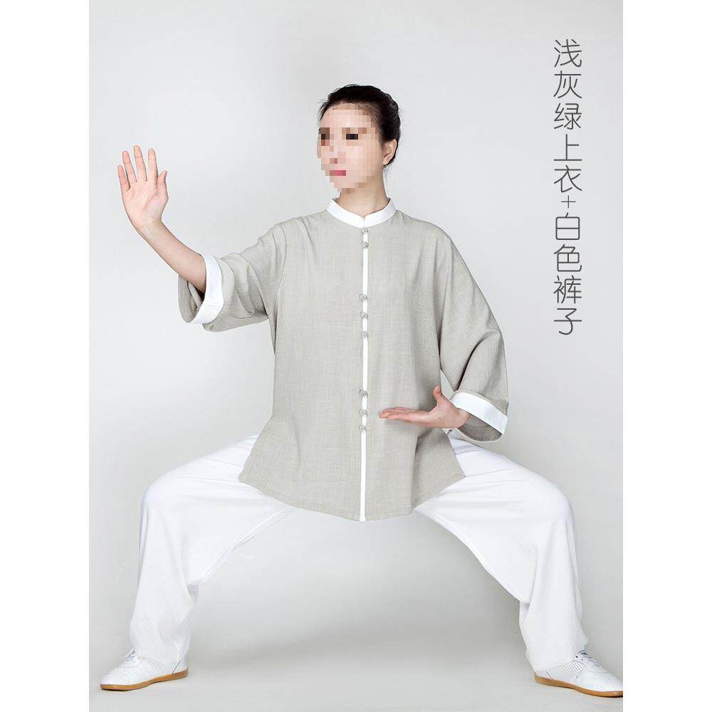 太极服女新款改良太极拳练功服棉麻亚麻洋气八段锦