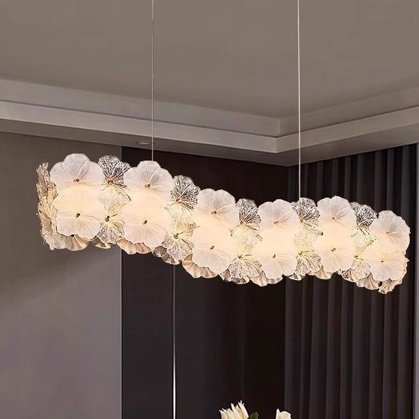 客厅奶油风玻璃吊灯铁艺电镀温馨智能语音餐厅花朵法式轻奢餐吊灯