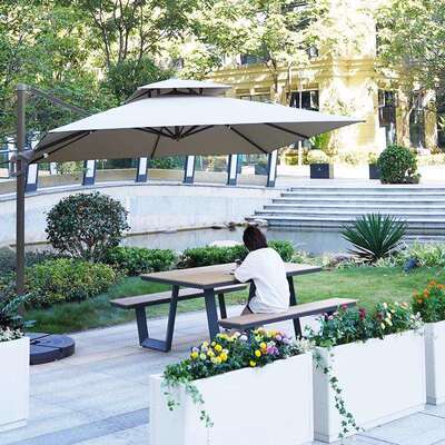 户外连体桌椅庭院露天塑木室外花园休闲公园椅组合防水防晒家具