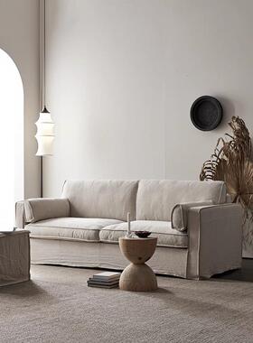 式日寂风民宿复古三人亚麻布艺沙发可拆洗大小33699*户侘型厅客酒