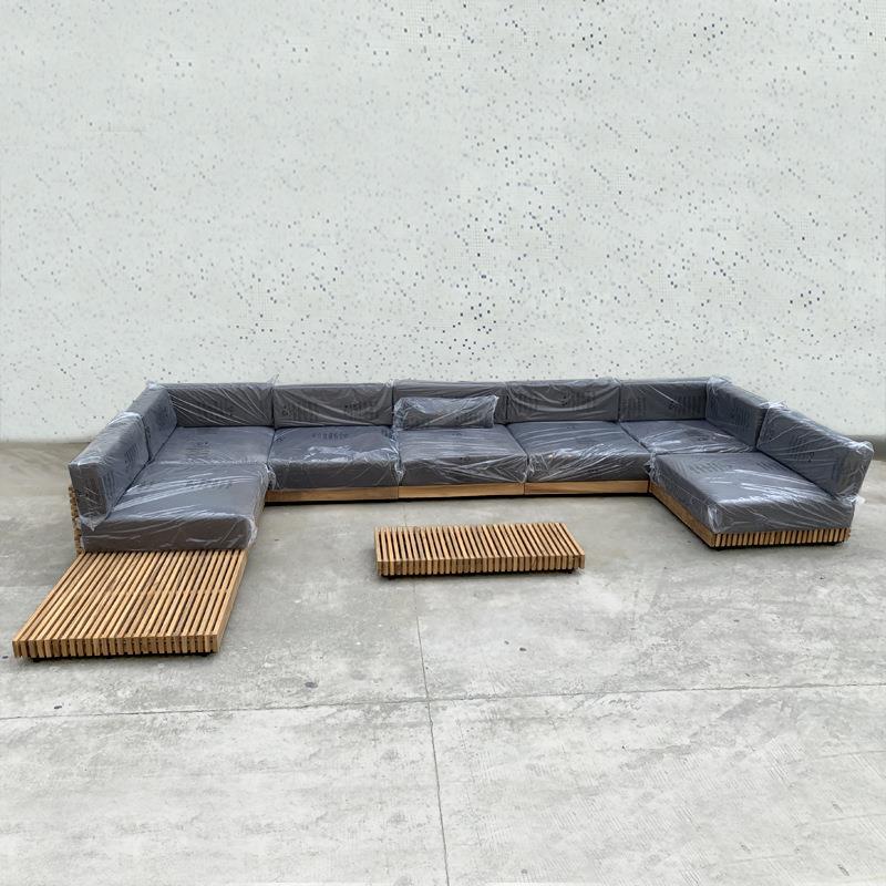 北欧户外柚木沙发酒店民宿庭院露天别墅花园转角沙发茶几防水防晒