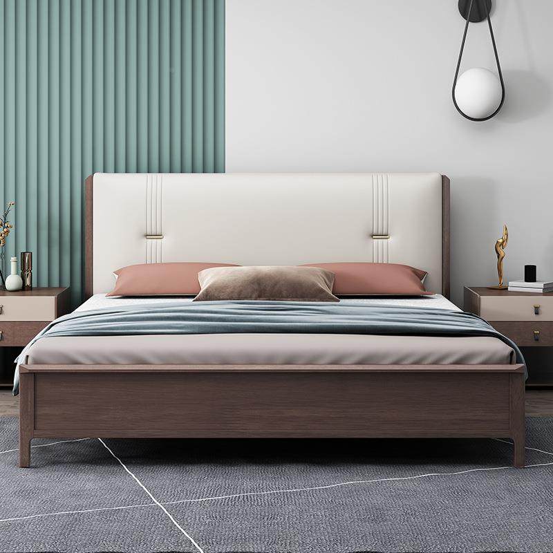 轻奢BHJ-226实木床现代简约欧橡胶木双人1.米皮卧室1.5米北高箱8