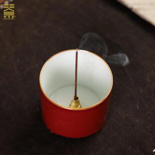 耕道堂霁红釉陶瓷优品-如意香炉茶道摆件香插禅意玄关博古架摆件