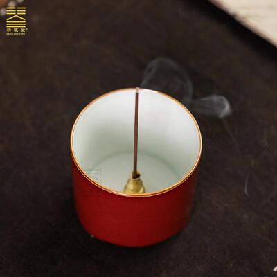 霁红釉陶瓷优品三足如意香插