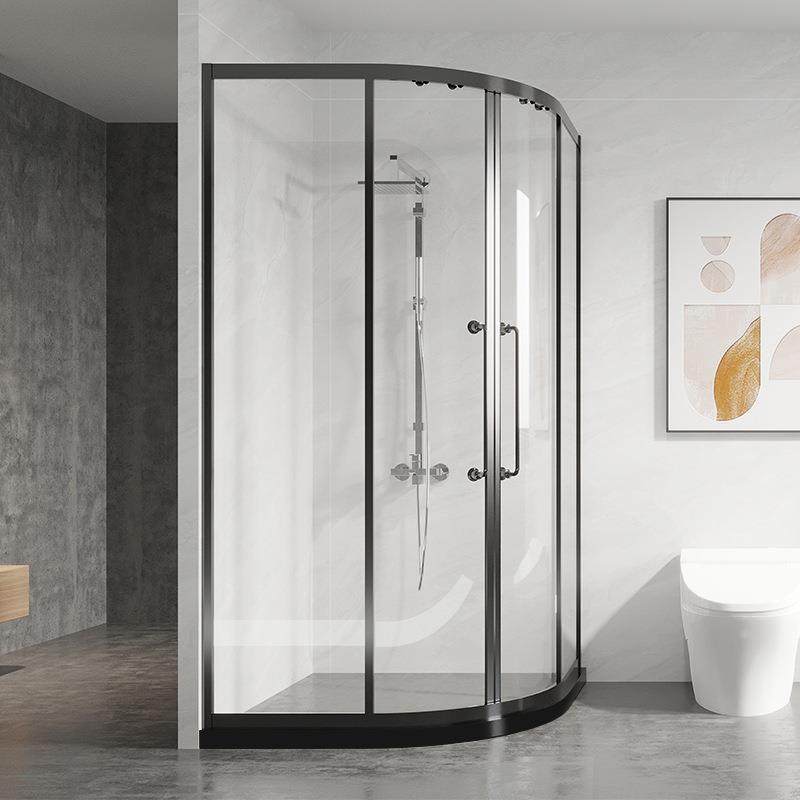 不锈钢窄边双推拉淋浴房简约淋浴隔断浴室干湿分离扇弧形玻璃移门