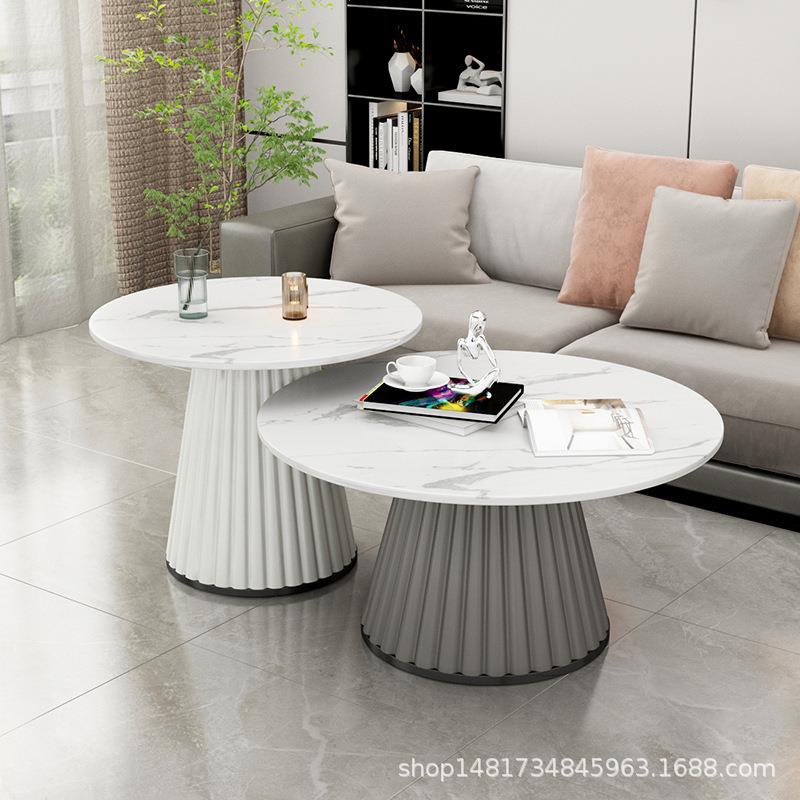 几轻奢北简约现代圆形岩板茶几奶油欧692风组合用家客厅小户型边