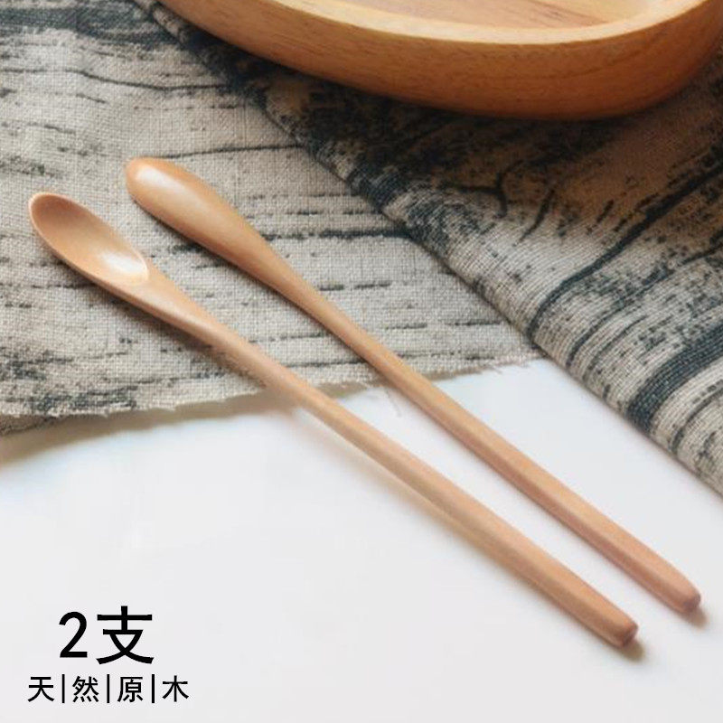 无漆原木勺子长柄搅拌勺小号咖啡勺D奶粉搅拌棒蜂蜜勺甜品勺小木