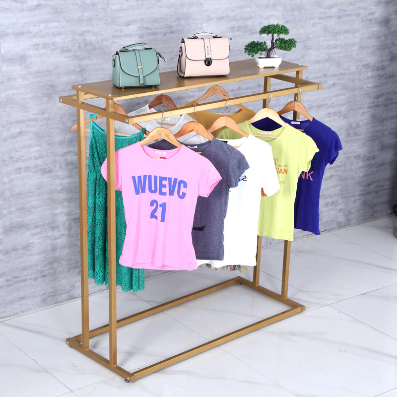 落地式挂衣架服装店展示架女装货架双排中岛架侧挂衣架.铁艺服装