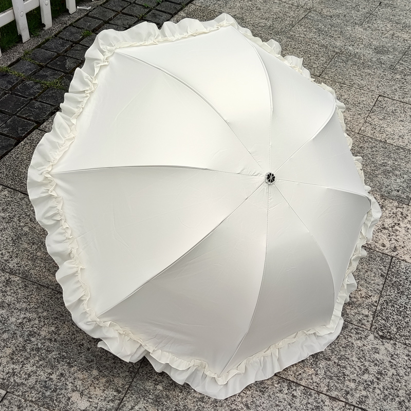 夏季小清新防晒防紫外线黑胶x荷叶花边纯色太阳伞三折叠少女晴雨