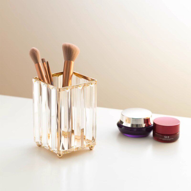 化妆刷收纳筒水i晶笔筒轻奢整理盒抽纸巾盒梳妆台眉笔梳子刷子桶