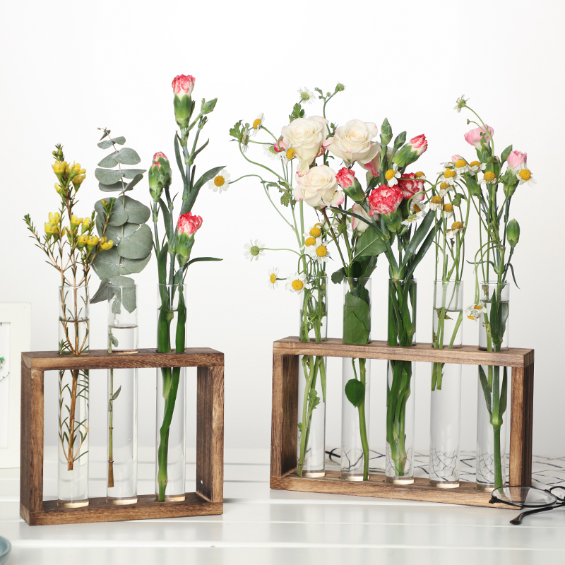 水培绿植试管花瓶水养插花t植物容器简约木架摆件装饰创意玻璃花