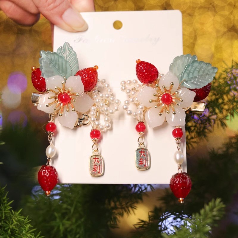 新年头饰儿童假发古风发饰女童中国风红色蝴蝶Q结假发汉服配饰发