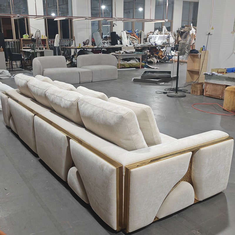 现代轻奢金属高级感客厅沙发高端奢华别墅意M大利布艺模块沙发组