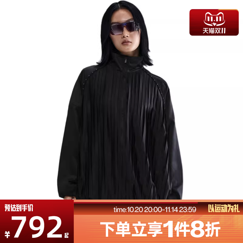 滔搏NIKE耐克女子梭织外套褶裥缎面垂坠感oversize长袖HJ0518-010