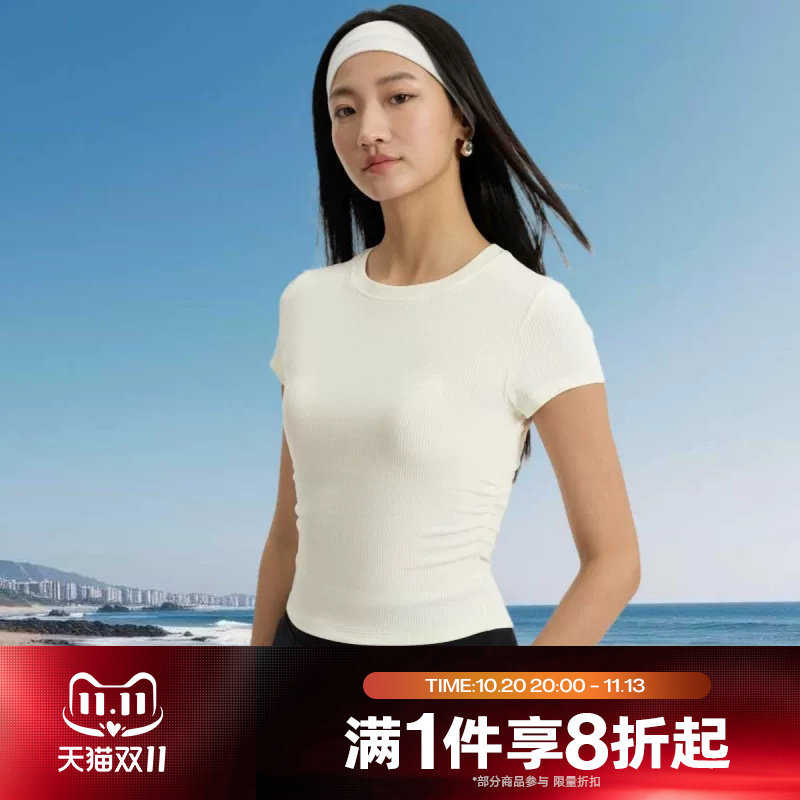 滔搏adidas阿迪达斯女子修身运动休闲短袖T恤KR7577