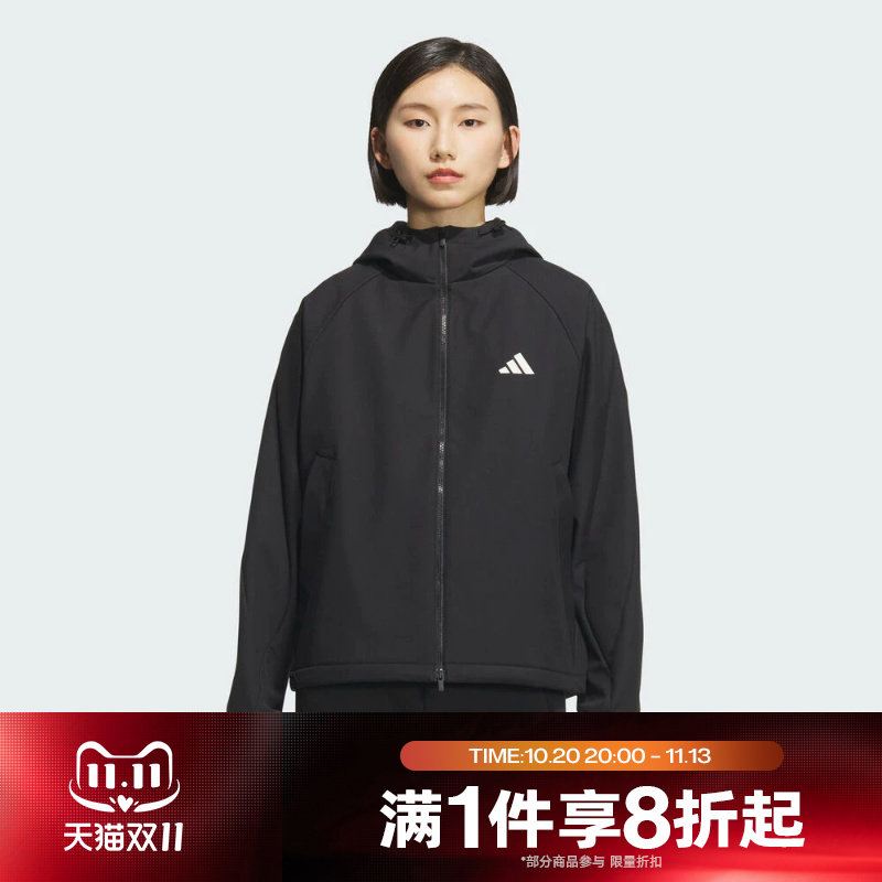 滔搏adidas阿迪达斯女子运动休闲外套连帽拉链梭织夹克KC0054