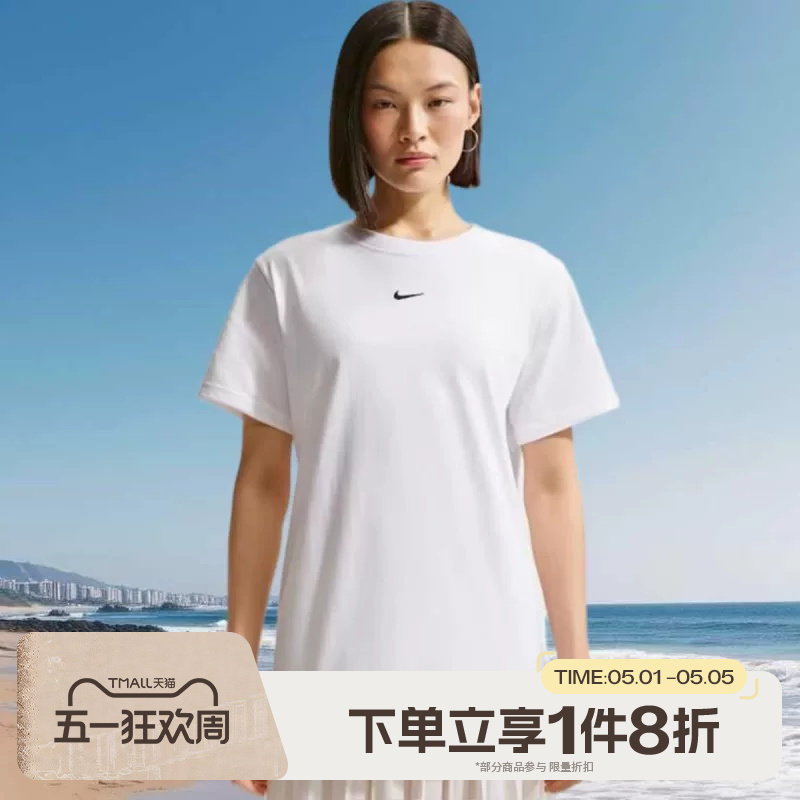 滔搏NIKE耐克女子Oversize风小标运动休闲白色短袖T恤IH7602-100