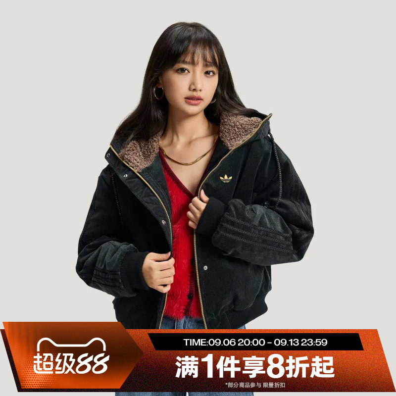 滔搏adidas阿迪达斯三叶草女子运动休闲棉服外套KT0722