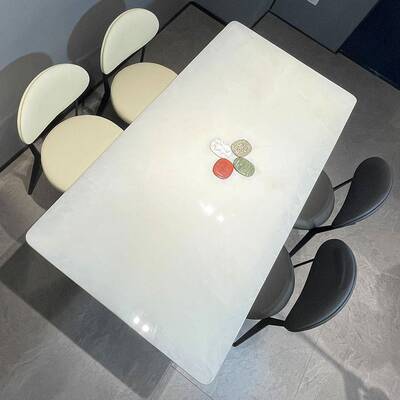 天然大理石桌意轻奢高端简43340约A级大白组冰玉餐长方形合式奢石