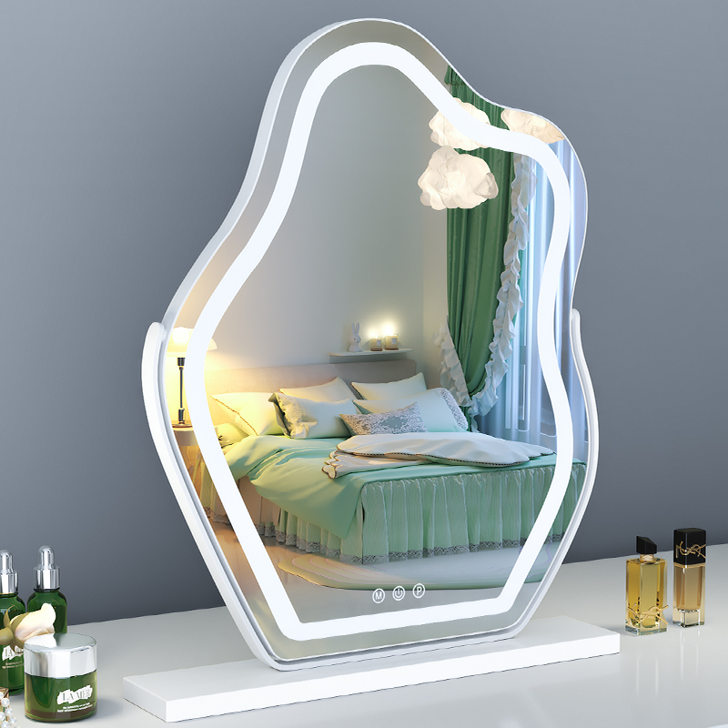化妆镜带灯台式桌面led大号异形化妆镜补光高清旋转网红云朵镜子