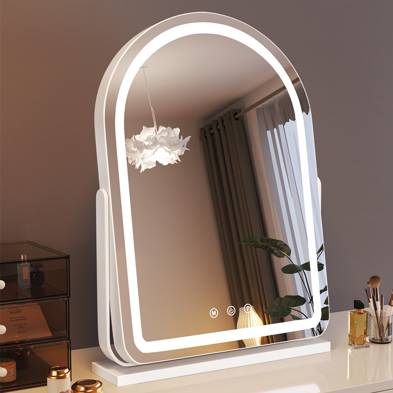 化妆镜带灯台式桌面led高清大号卧室可旋转化妆台镜网红美妆镜子